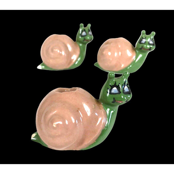 Vtg Snail Birthday Candle Holder? Ceramic Figurines Set 3 Pie Bird Vents ? Lot - Picture 1 of 12